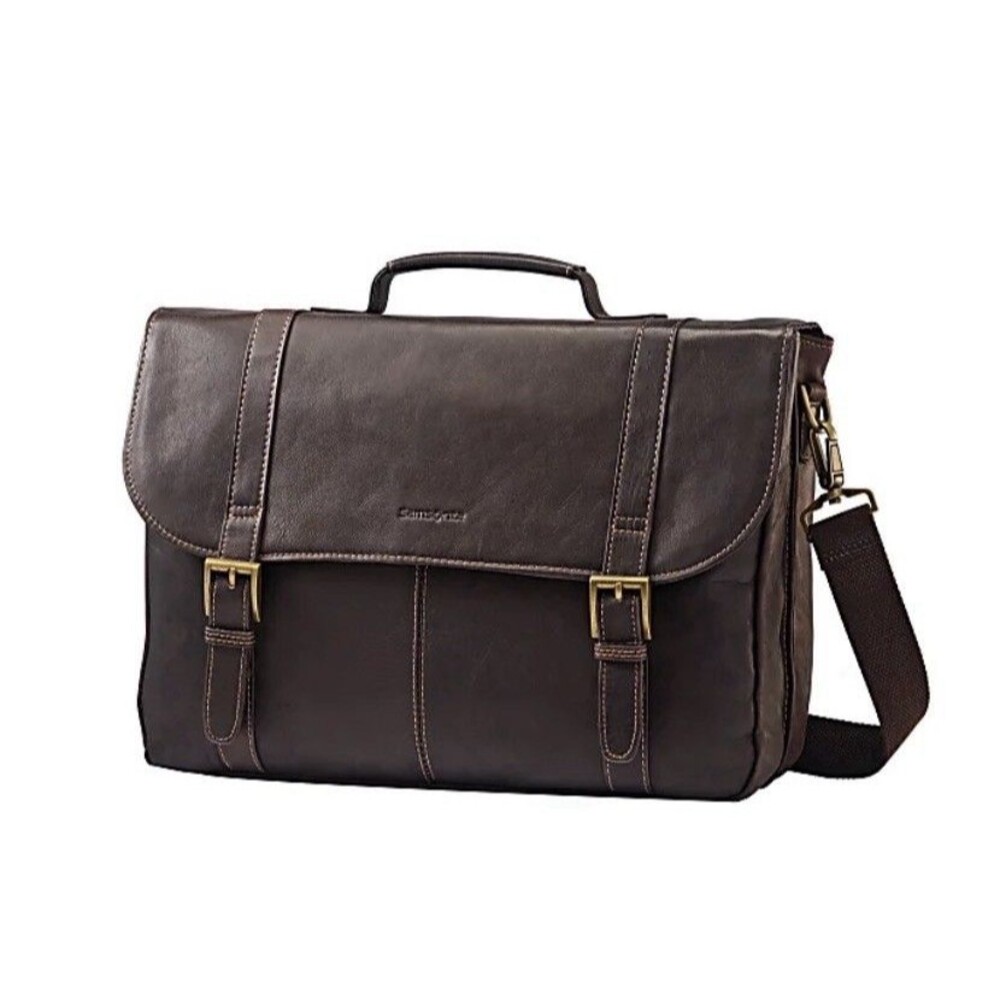 Samsonite Colombian Leather Flap-Over Messenger Bag Brown